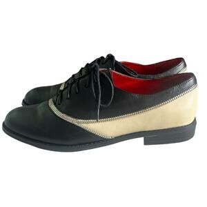 Vintage Charles Jourdan Paris Camryn Oxford Shoe US 8.5 M Lace Up Zip Black Bone